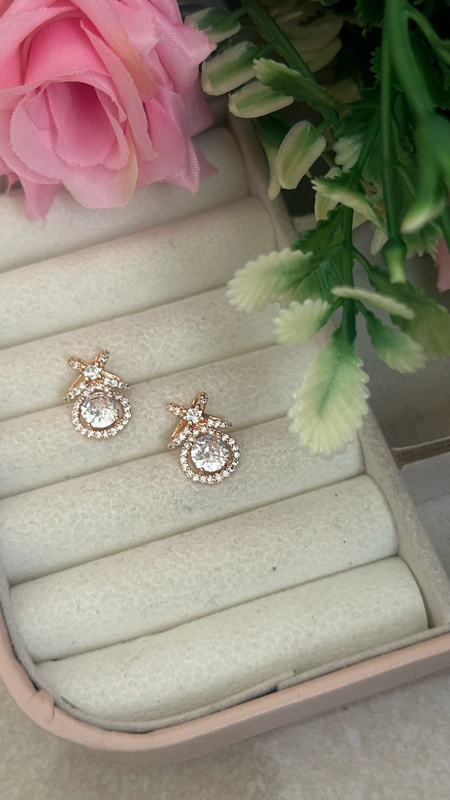 Starlight Halo Drop Earrings – Gold-Plated Round CZ Studs with Sparkle Frame