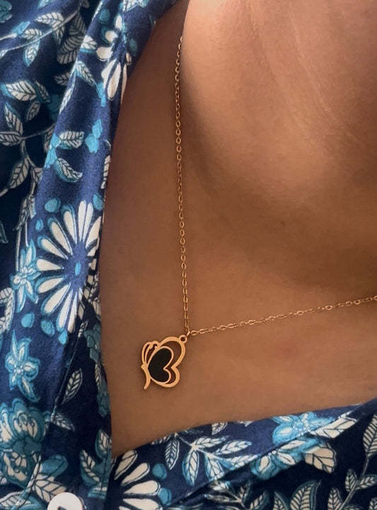 Black butterfly locket with chain