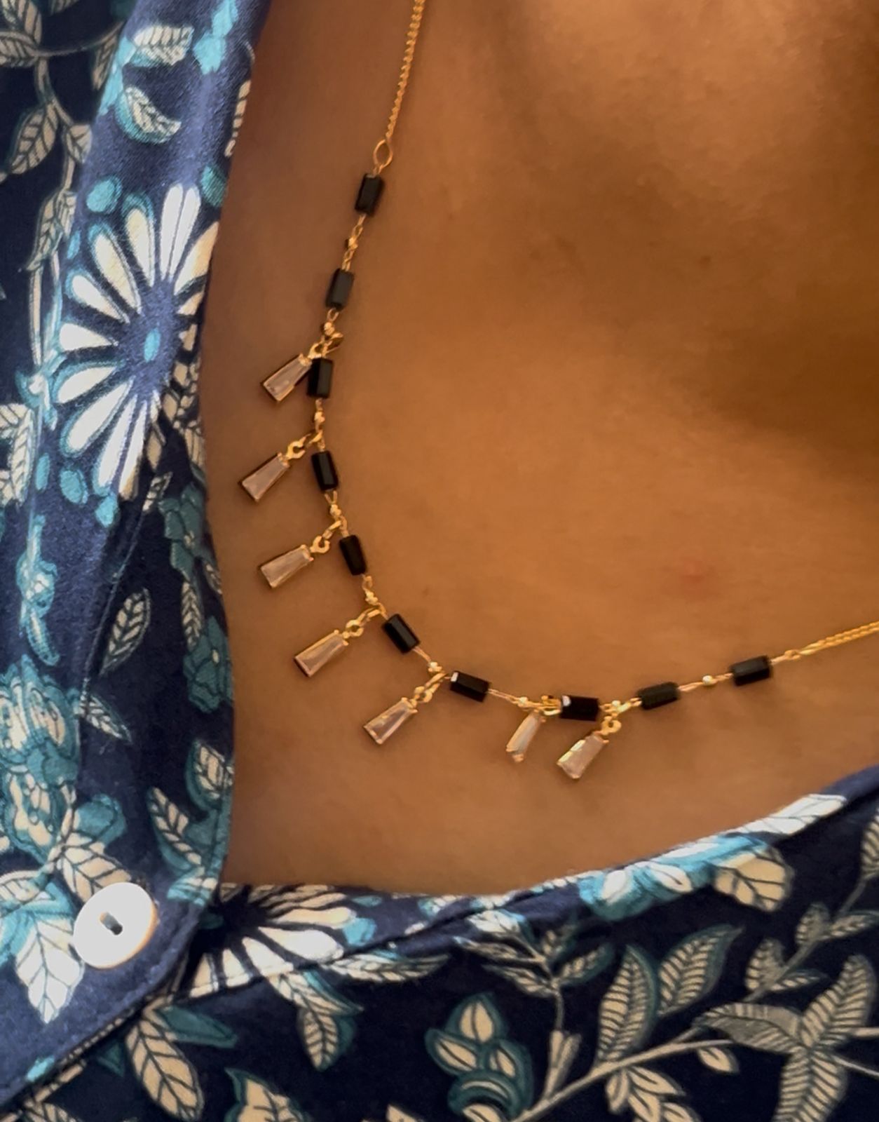 CZ black n white stones choker cum chain