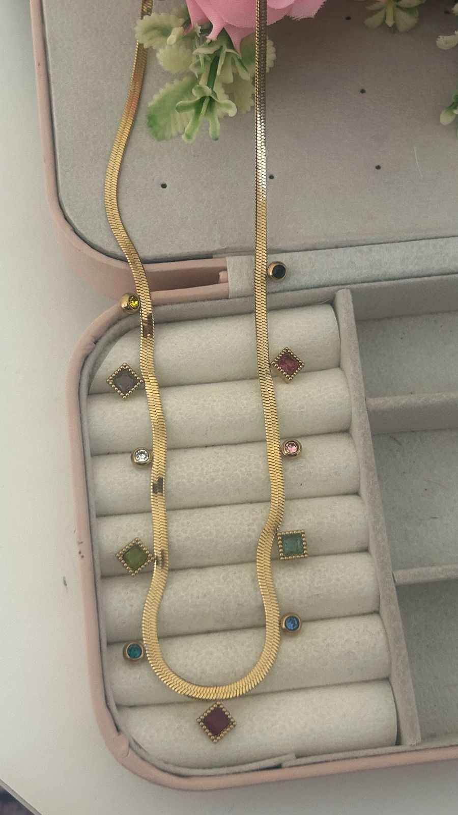 Gold-Plated Multicolor Stone Necklace – Elegant & Lightweight Design