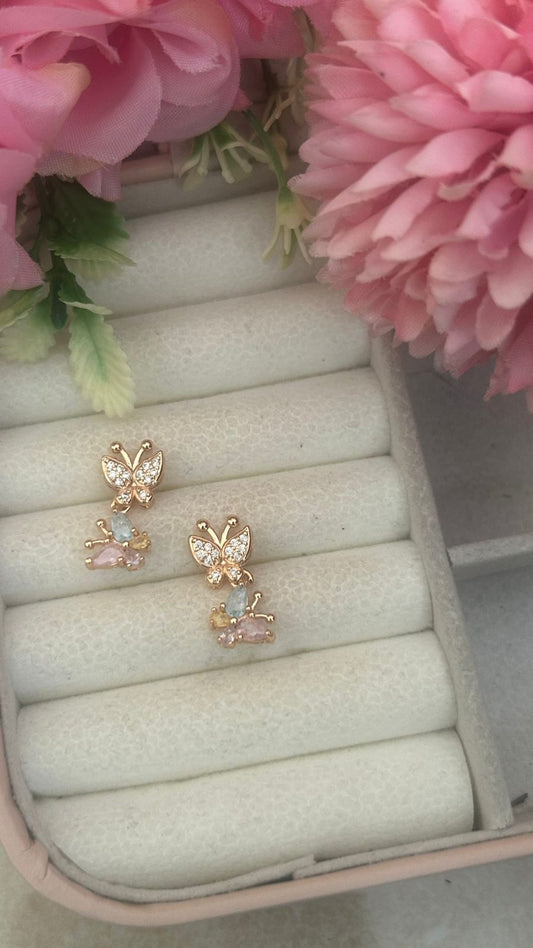 Pastel Butterfly Bliss - Dainty Crystal Stud Earrings for Girls & Women