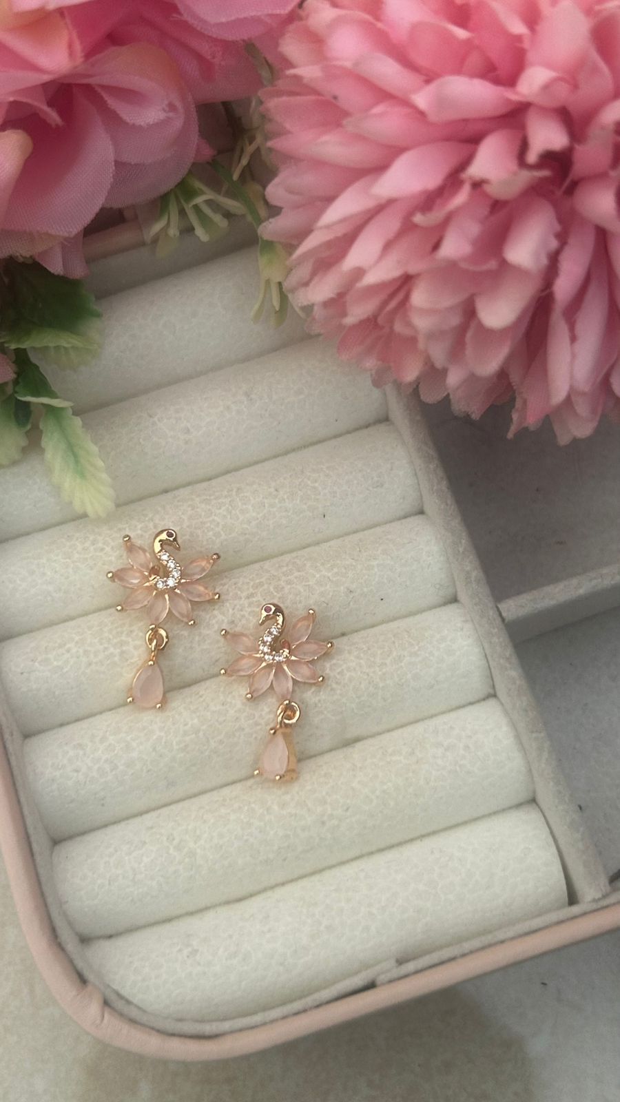 Peonika Pink Peacock Design Earrings – Elegant Gold-Plated Drop for Women