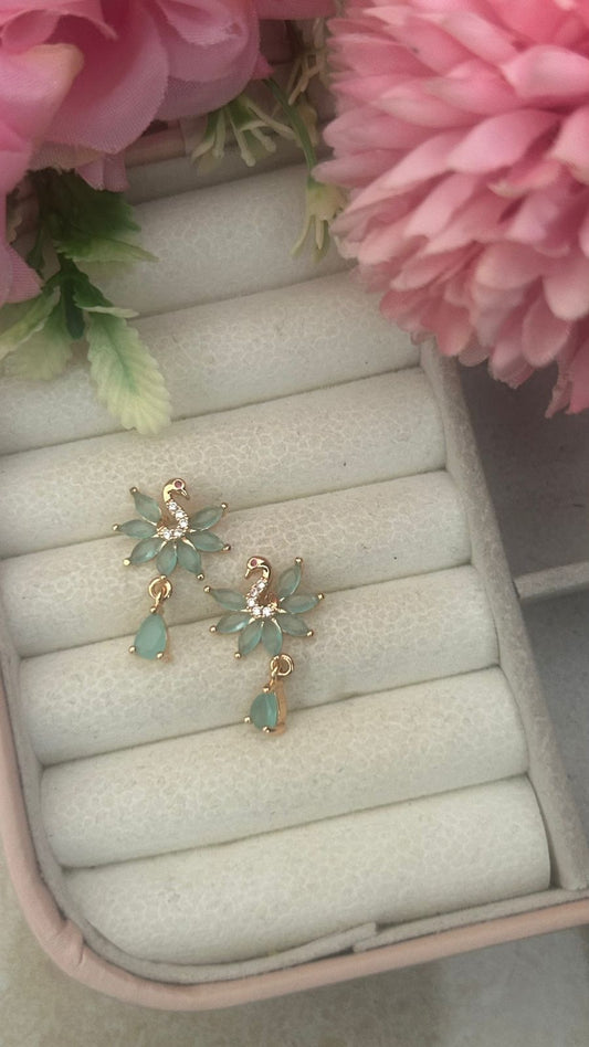 Peonika Pink Peacock Design Earrings – Elegant Gold-Plated Drop for Women