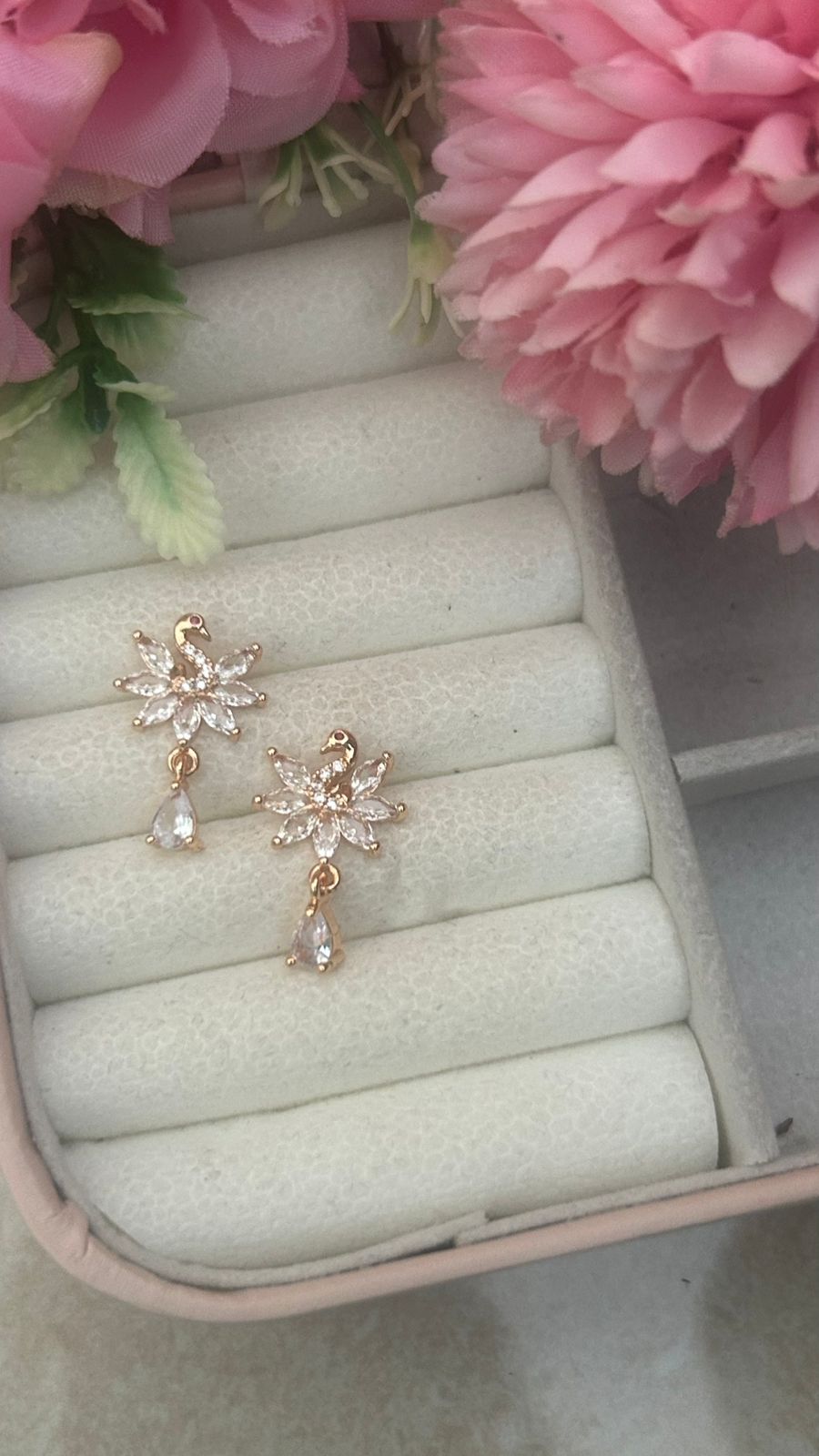 Peonika Pink Peacock Design Earrings – Elegant Gold-Plated Drop for Women