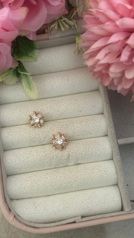 Gold-Plated Diamond Centered Emerald Look Studs for Women