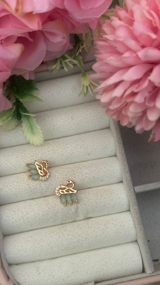 Swan Grace Stud Earrings – Gold-Plated Crystal Feather Earrings for Women & Girls