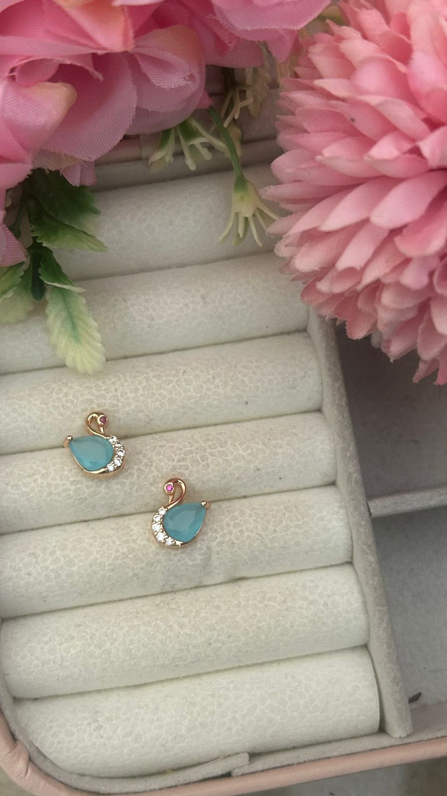 Swan Stud Earrings – Gold-Plated Stone Earrings with Crystal Accents for Women & Girls