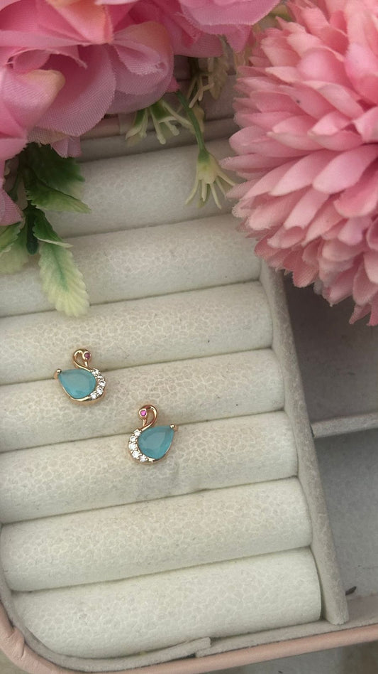 Swan Stud Earrings – Gold-Plated Stone Earrings with Crystal Accents for Women & Girls