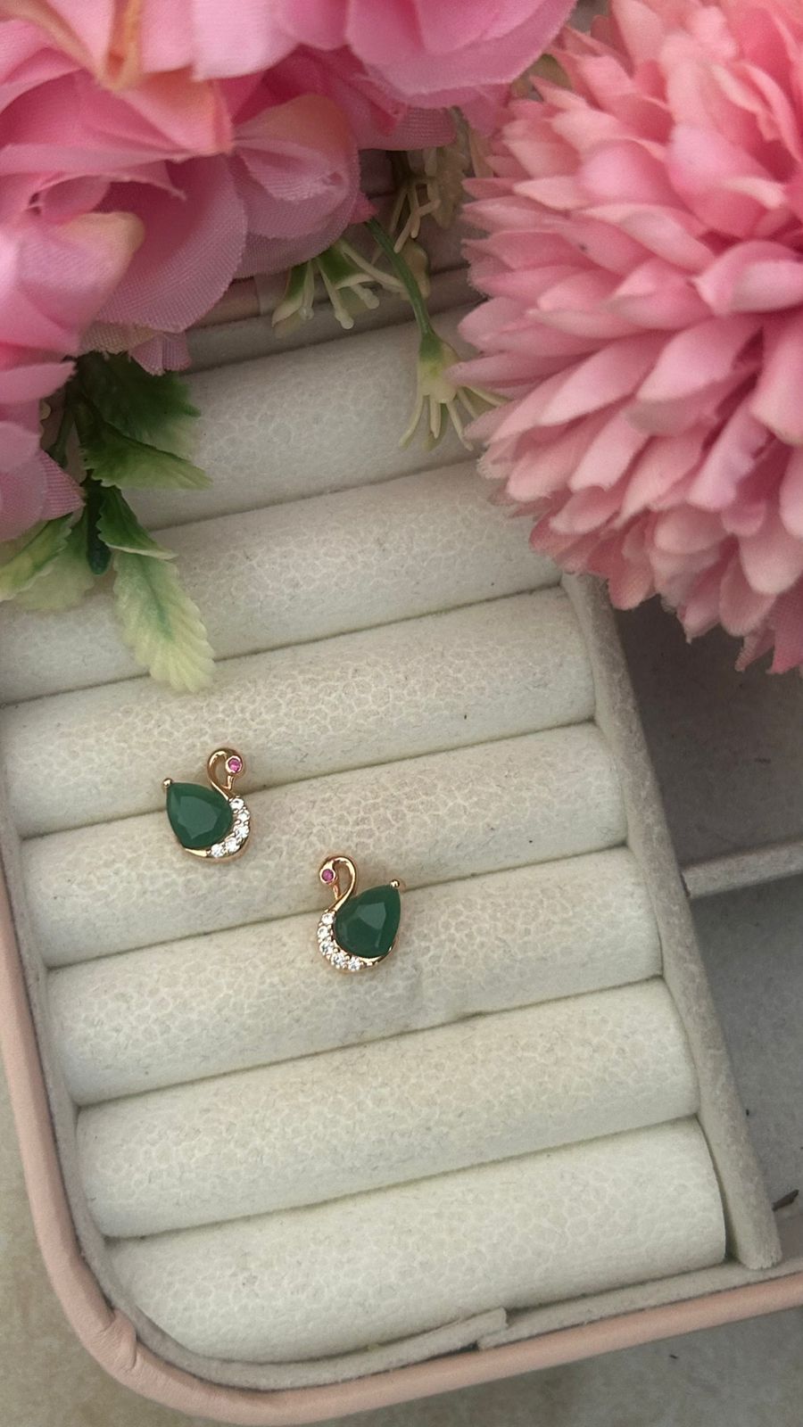 Swan Stud Earrings – Gold-Plated Stone Earrings with Crystal Accents for Women & Girls