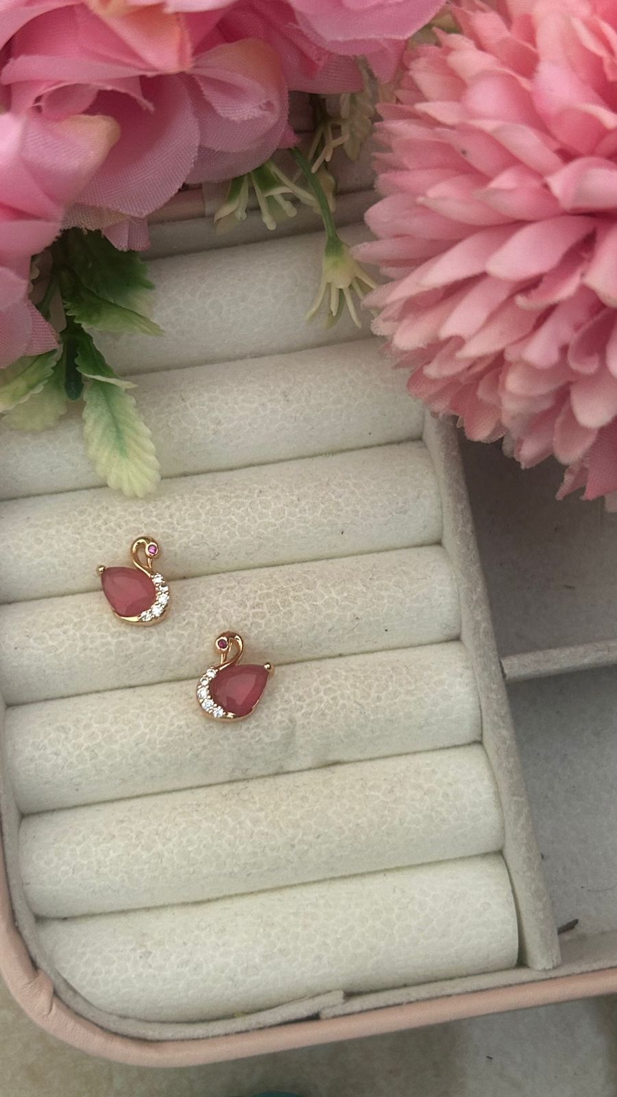 Swan Stud Earrings – Gold-Plated Stone Earrings with Crystal Accents for Women & Girls