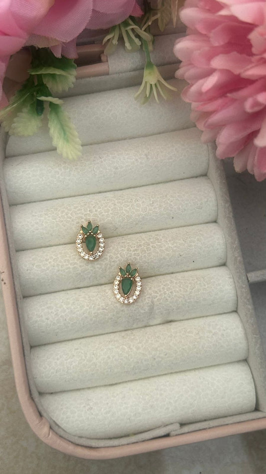 Oval Stud Earrings – Gold Plated Crystal Halo Design for Women & Girls