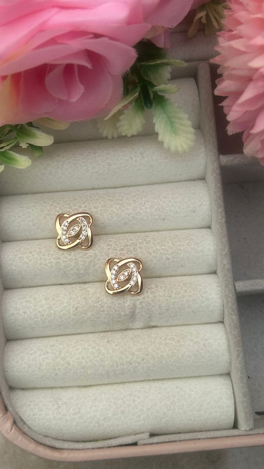 Galaxy Knot Stud Earrings – Gold-Plated Abstract CZ Studs for Women & Girls