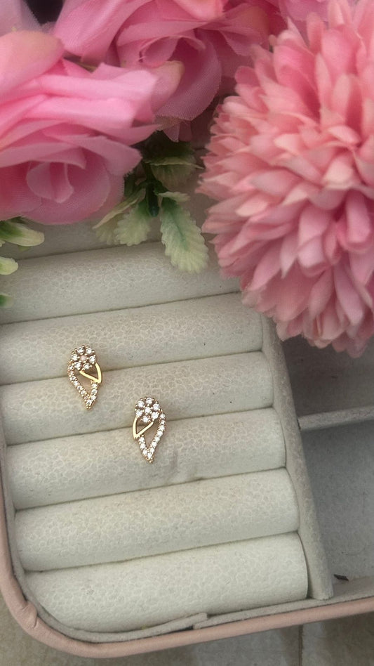 Elegant Leaf Vine Stud Earrings – Gold-Plated CZ Crystal Cluster Studs for Women & Girls
