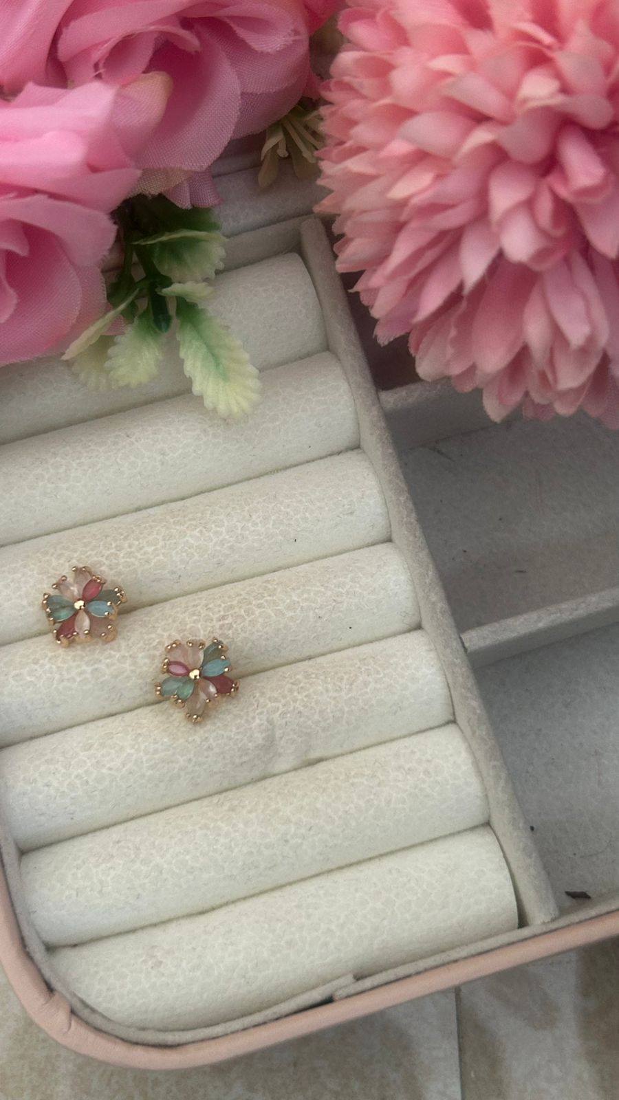 Pastel Blossom Stud Earrings – Multicolor Floral Design Gold-Plated Studs for Women & Girls