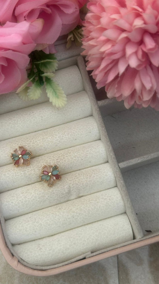 Pastel Blossom Stud Earrings – Multicolor Floral Design Gold-Plated Studs for Women & Girls