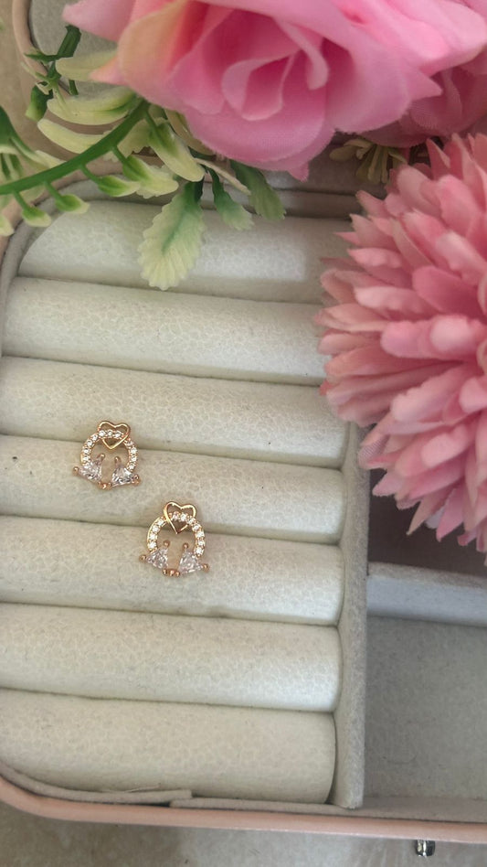 Gold-Plated Swan Design Stud Earrings – Cute CZ Stone Accents with Heart Motif