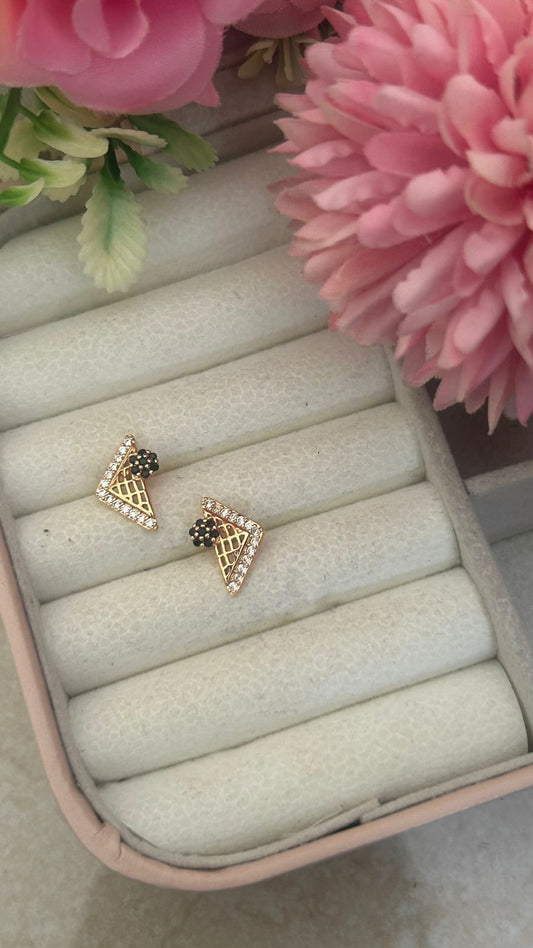 Sparkling Ice Cream Earrings – Colorful Studs in Cone Shape with CZ Accents
