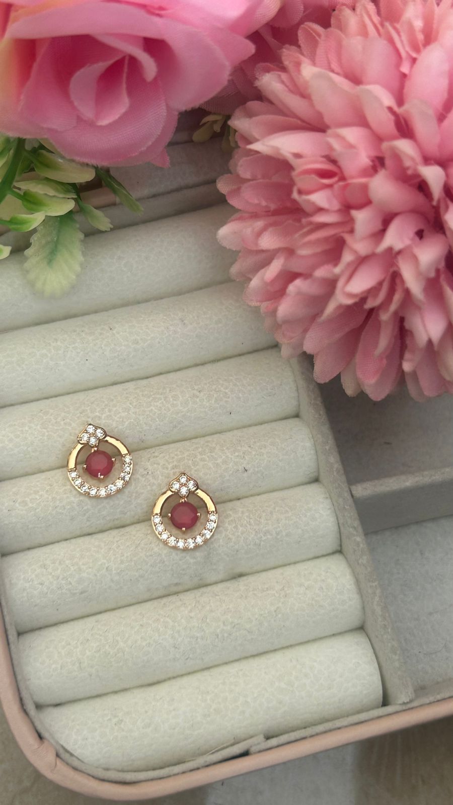Radiant Halo Stud Earrings – Round CZ Accents with Colorful Center Stones