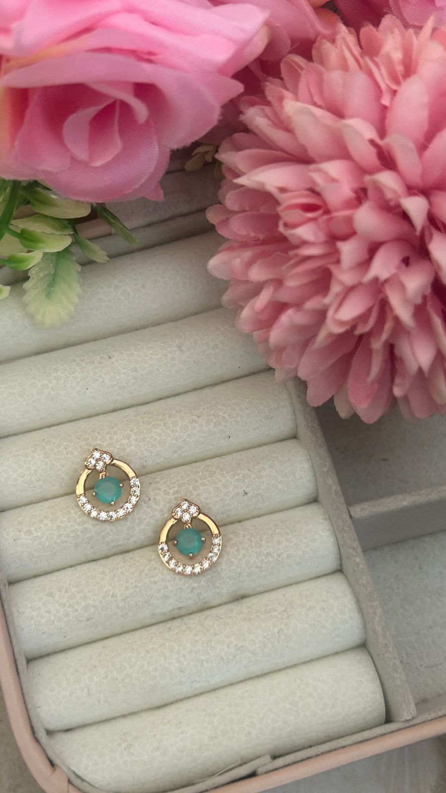 Radiant Halo Stud Earrings – Round CZ Accents with Colorful Center Stones
