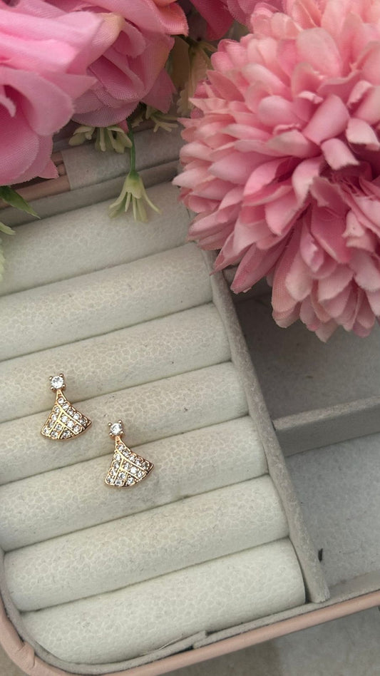 Elegant Fan Shape CZ Diamond Studded Ear Drops for Party & Casual Wear