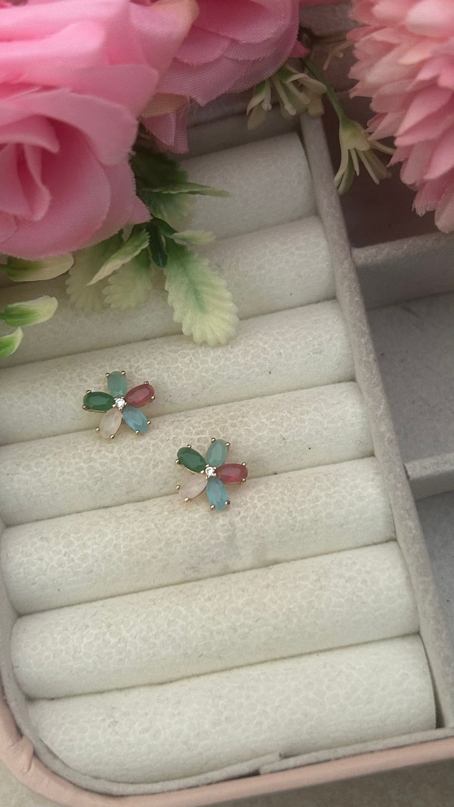 Pastel Petal CZ Crystal Flower Earrings for Women