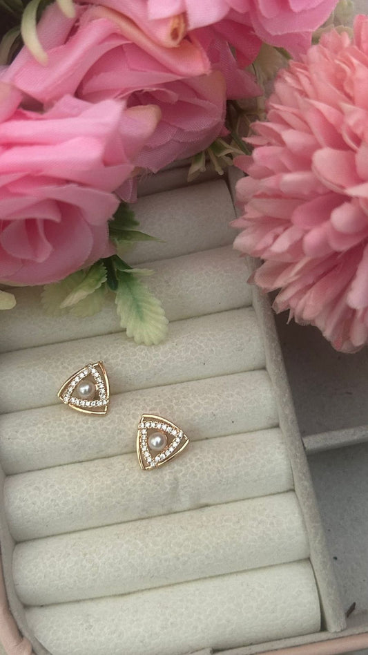 Triangular Pearl Stud Earrings