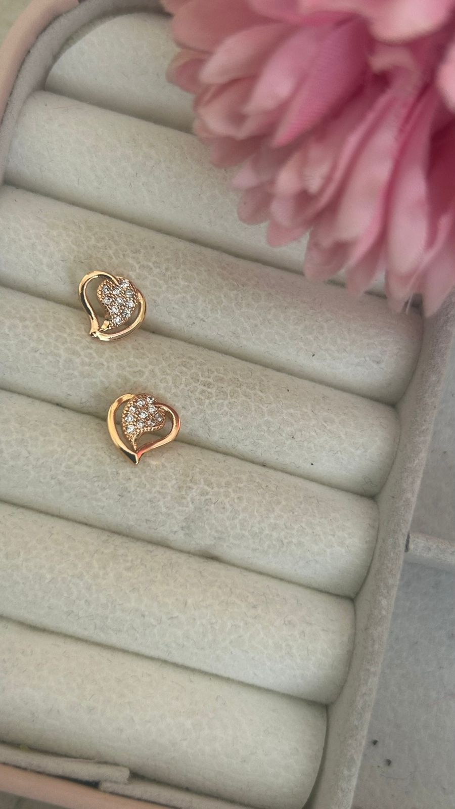 Twilight Heart CZ Studs – Gold-Plated Mini Heart Earrings with Sparkle Core