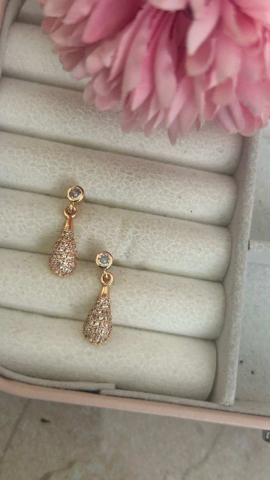 Golden Raindrop CZ Dangler Earrings – Elegant Drop Studs in Gold Finish