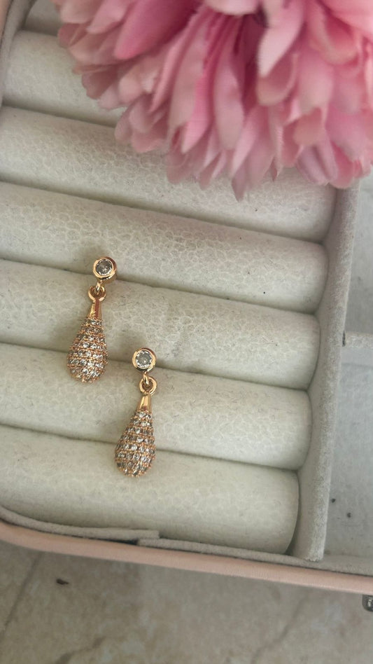 Golden Raindrop CZ Dangler Earrings – Elegant Drop Studs in Gold Finish