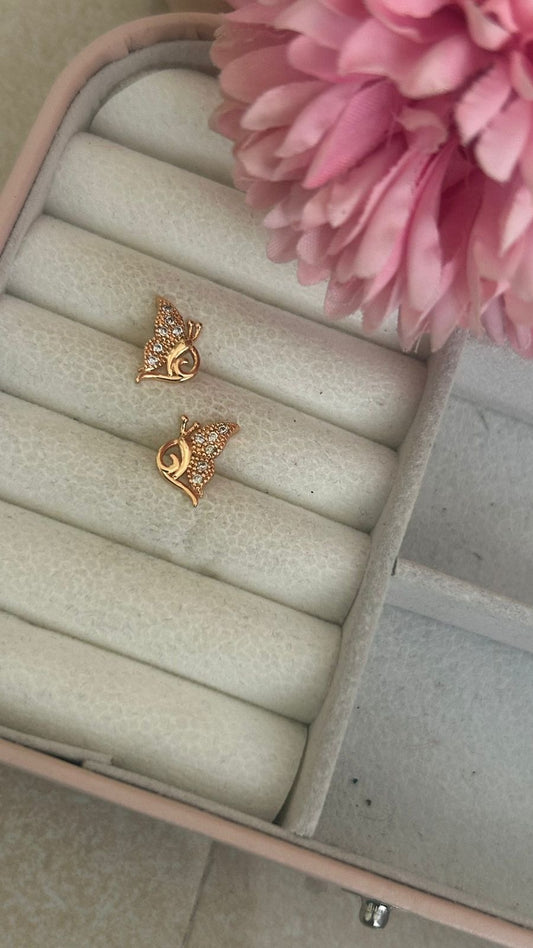 Crystal Flutter Studs – Elegant Butterfly CZ Earrings in Gold Finish