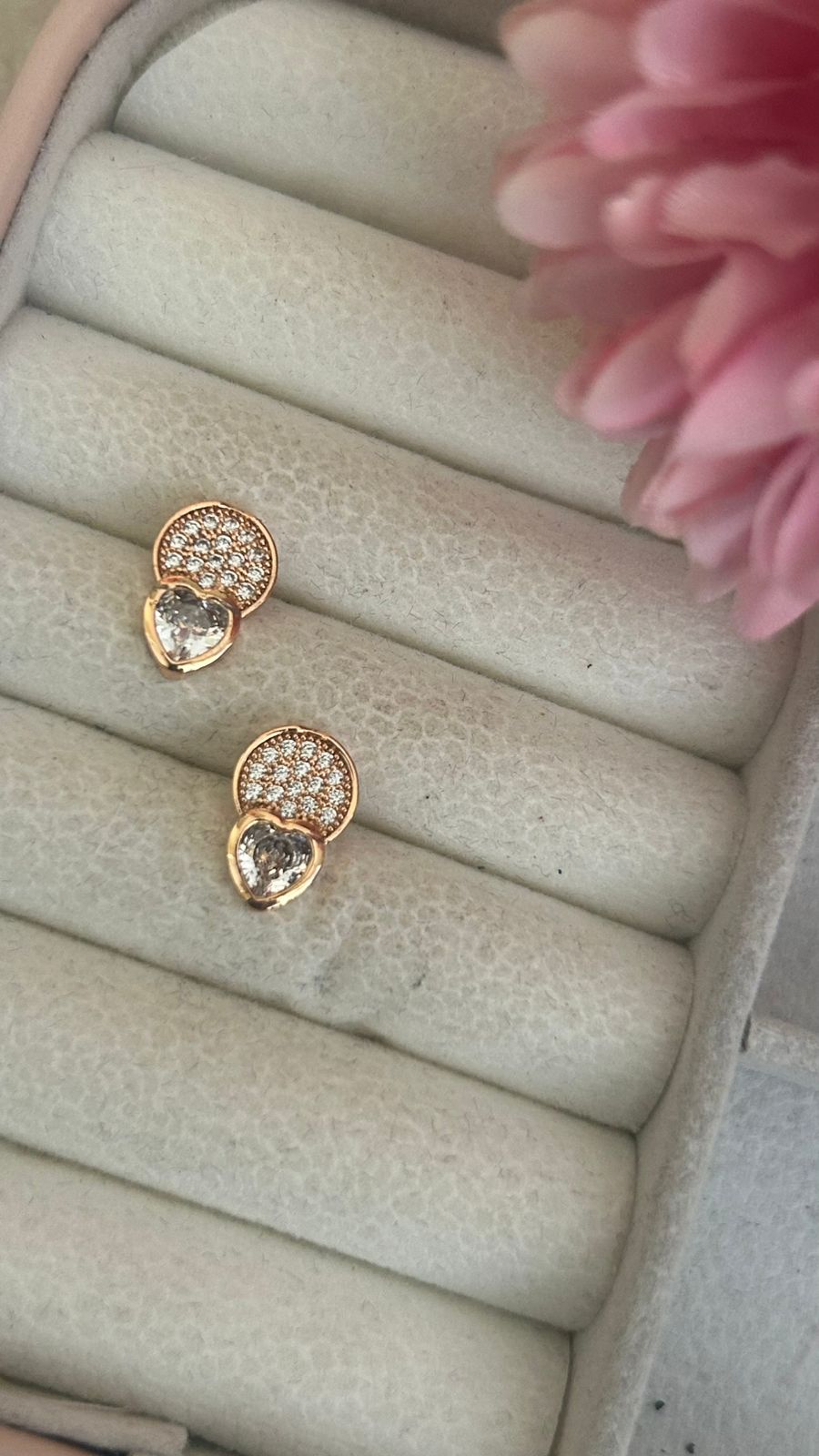 Twilight Heart CZ Studs – Dual Glam Sparkle in Gold Finish