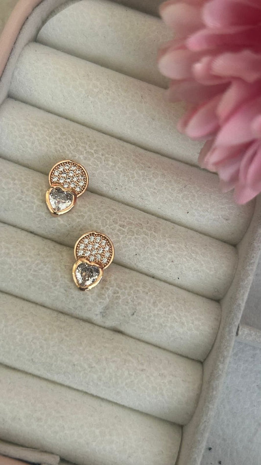 Twilight Heart CZ Studs – Dual Glam Sparkle in Gold Finish
