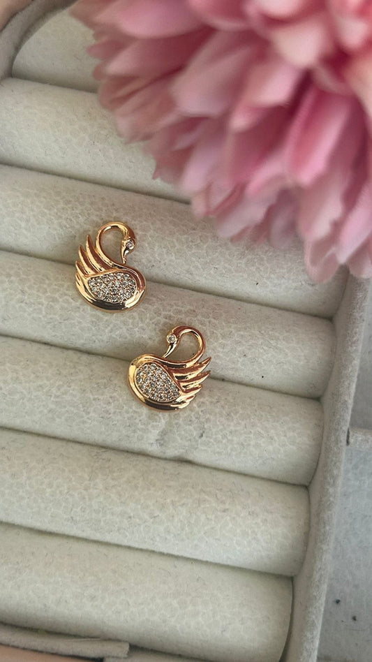 Golden Grace Swan Studs – Elegant CZ Bird Motif Earrings