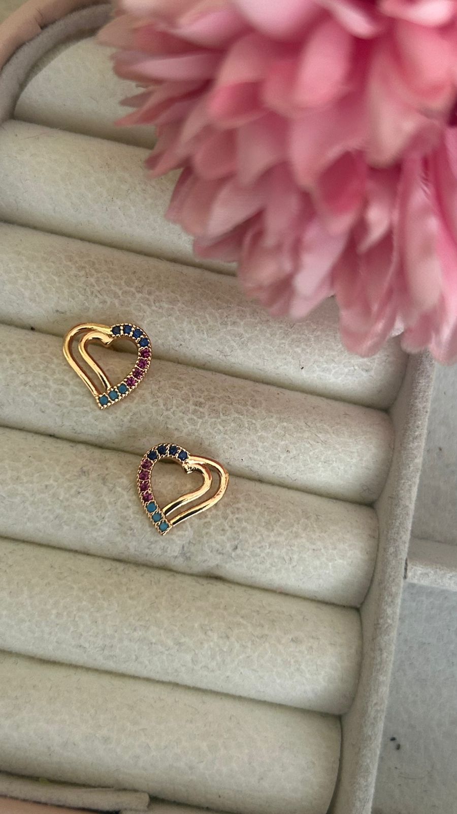 Aurora Gemstone Heart Studs – Rainbow Spark Sparkle in Gold Finish