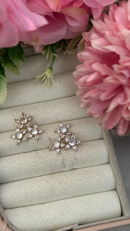 Triple Star Diamond Stud Earrings – Sparkling CZ Cluster for Elegant Looks