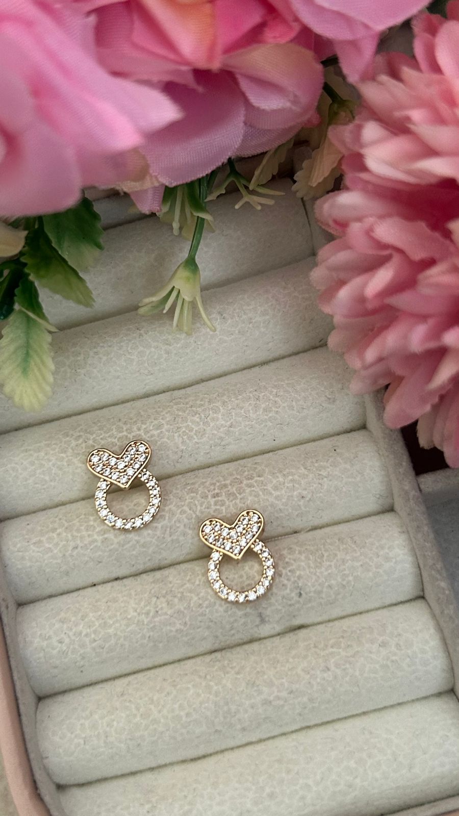 Sparkling Heart Loop Stud Earrings – Gold-Plated CZ Love Circle Design