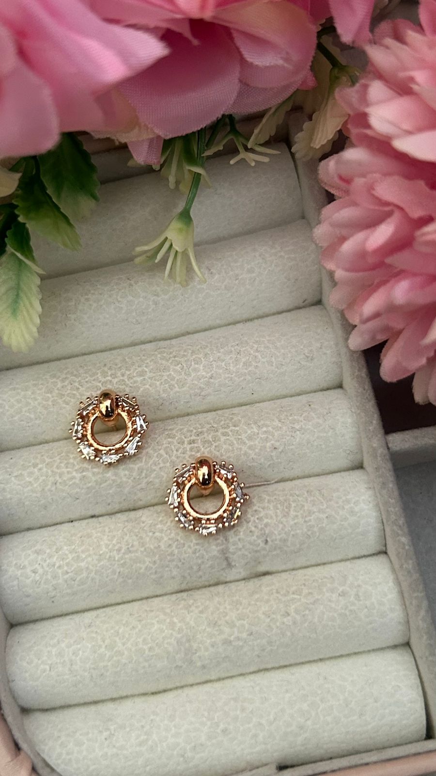 Radiant Halo Circle Stud Earrings – Gold-Plated CZ Round Sparkle Design