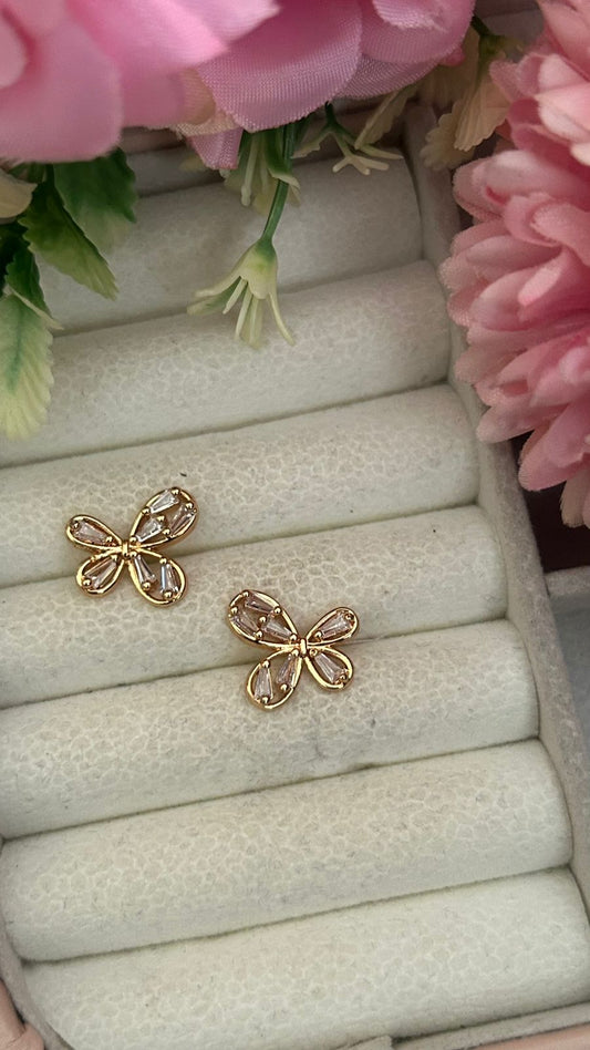 Crystal Butterfly Stud Earrings – Gold-Plated Minimal Sparkle Wings