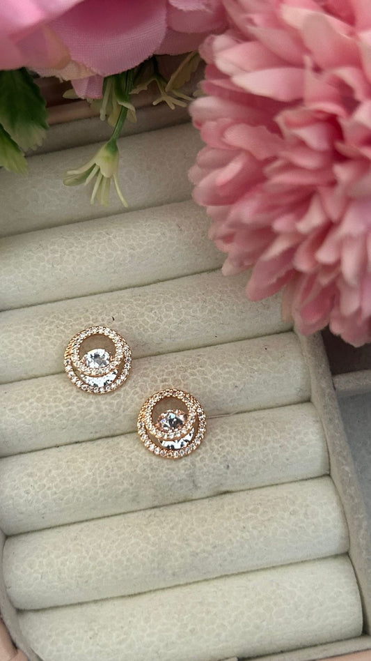 Twilight Halo Circle Stud Earrings – Gold-Plated Double Layer CZ Sparkle