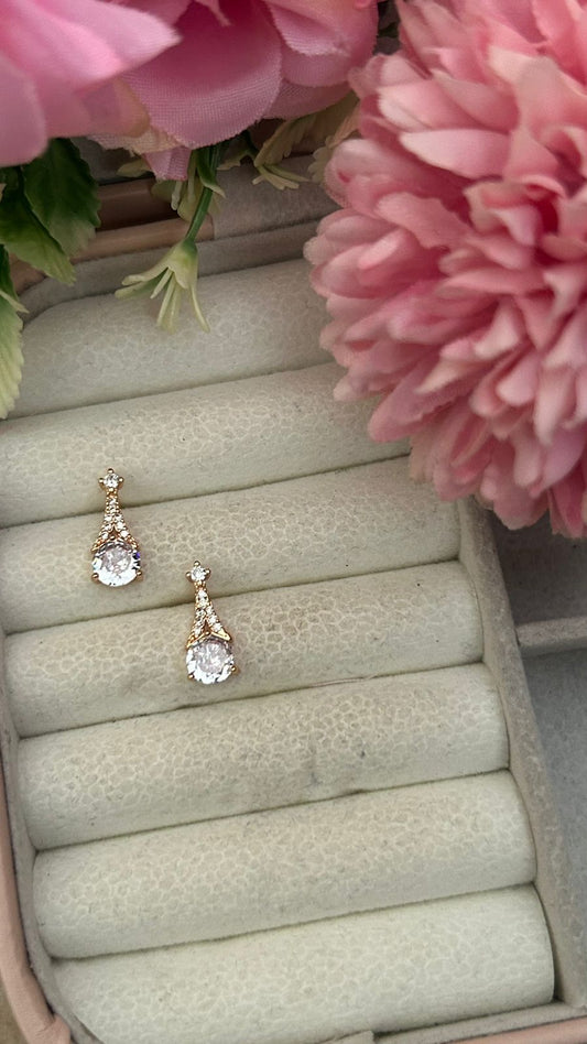 Teardrop Solitaire CZ Earrings – Gold-Plated Sparkling Drop Studs