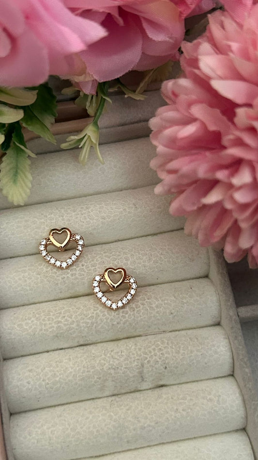 Double Heart CZ Stud Earrings – Gold-Plated Love Sparkle Design