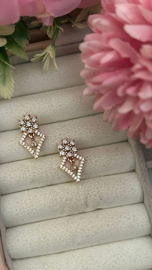 Diamond Drop CZ Earrings – Gold-Plated Geometric Studs with Sparkle