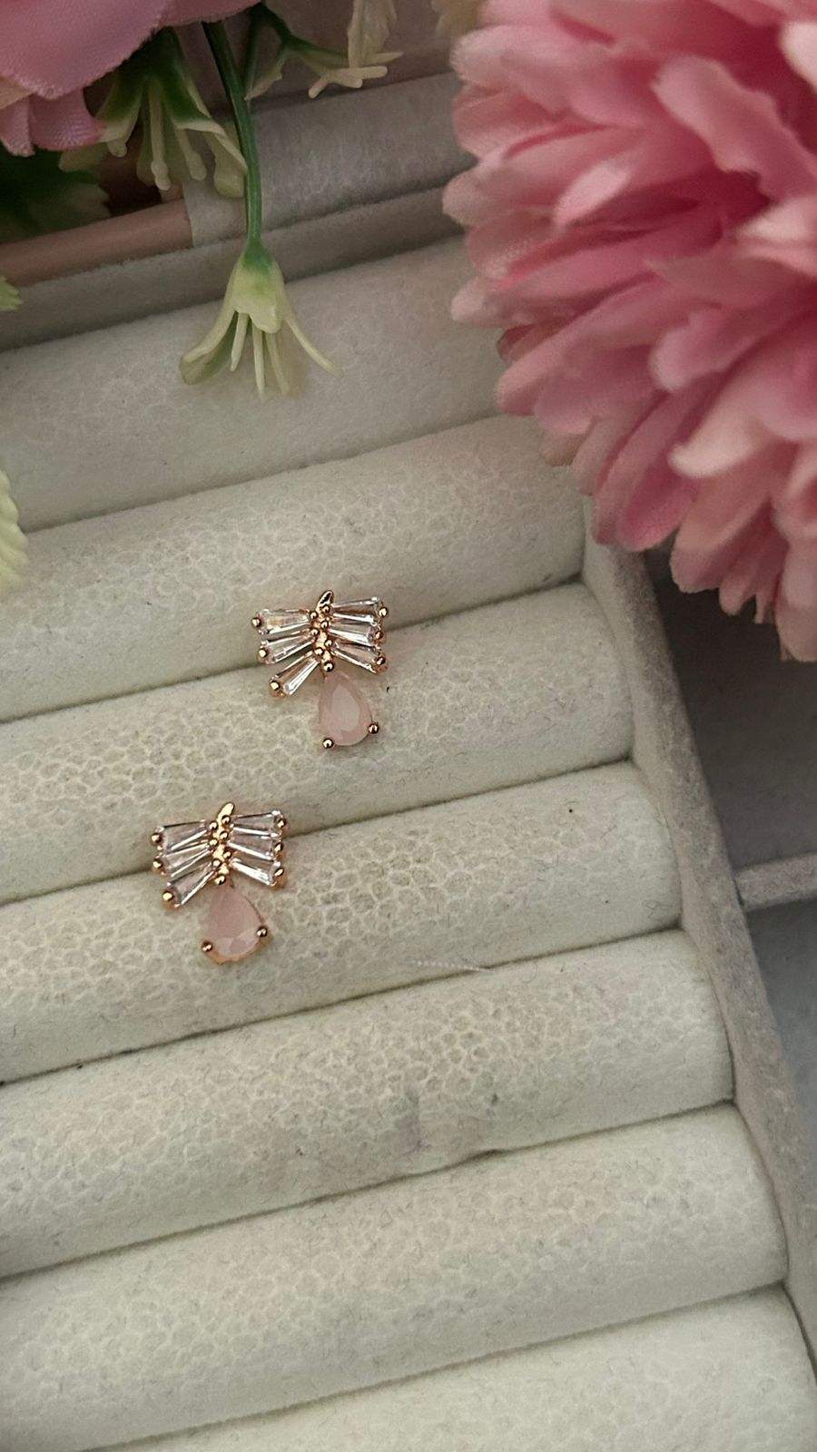 Midnight Bow Drop Earrings – Gold-Plated CZ Studs with Teardrop Charm