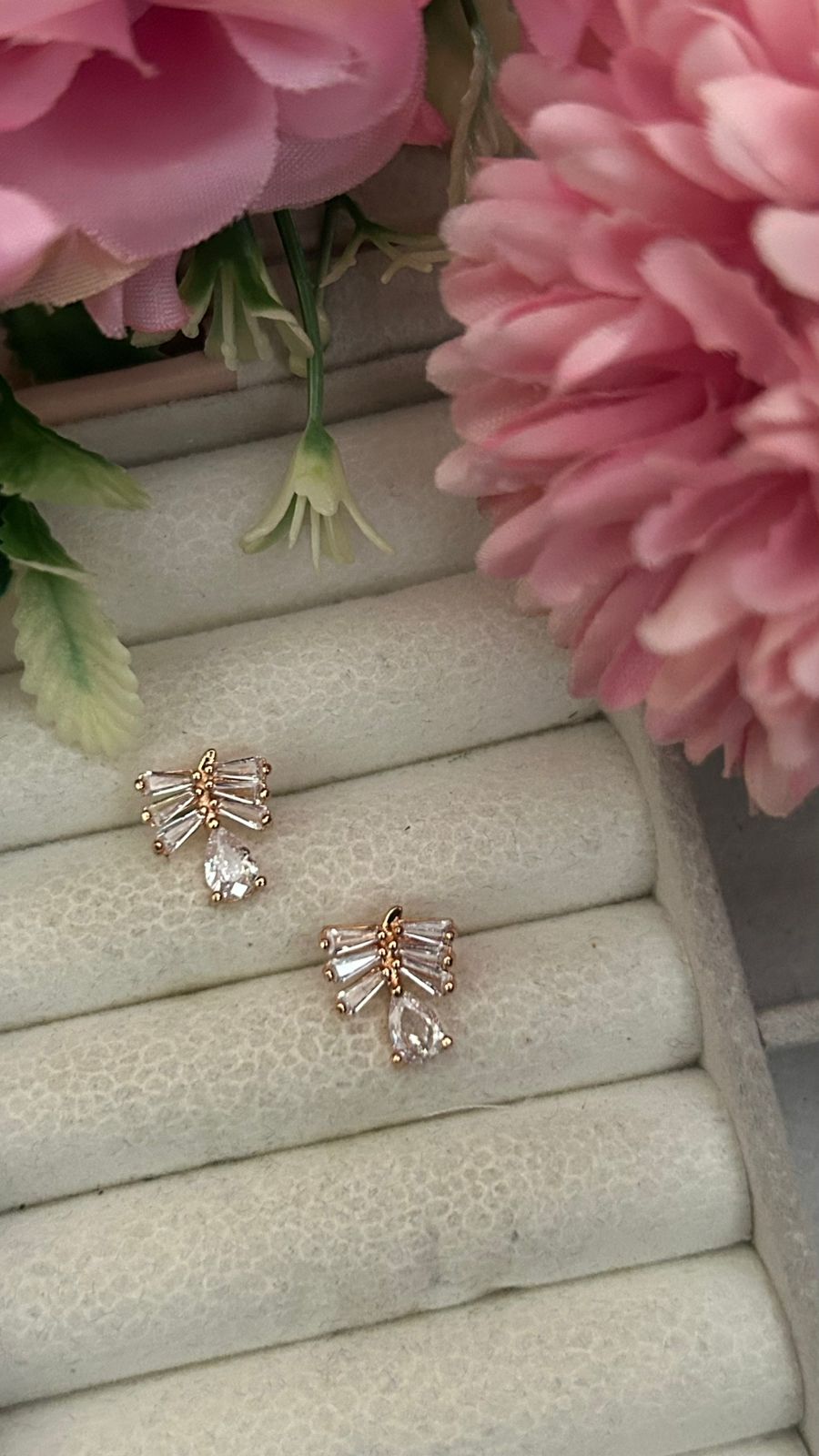 Midnight Bow Drop Earrings – Gold-Plated CZ Studs with Teardrop Charm