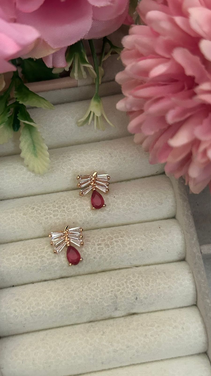 Midnight Bow Drop Earrings – Gold-Plated CZ Studs with Teardrop Charm