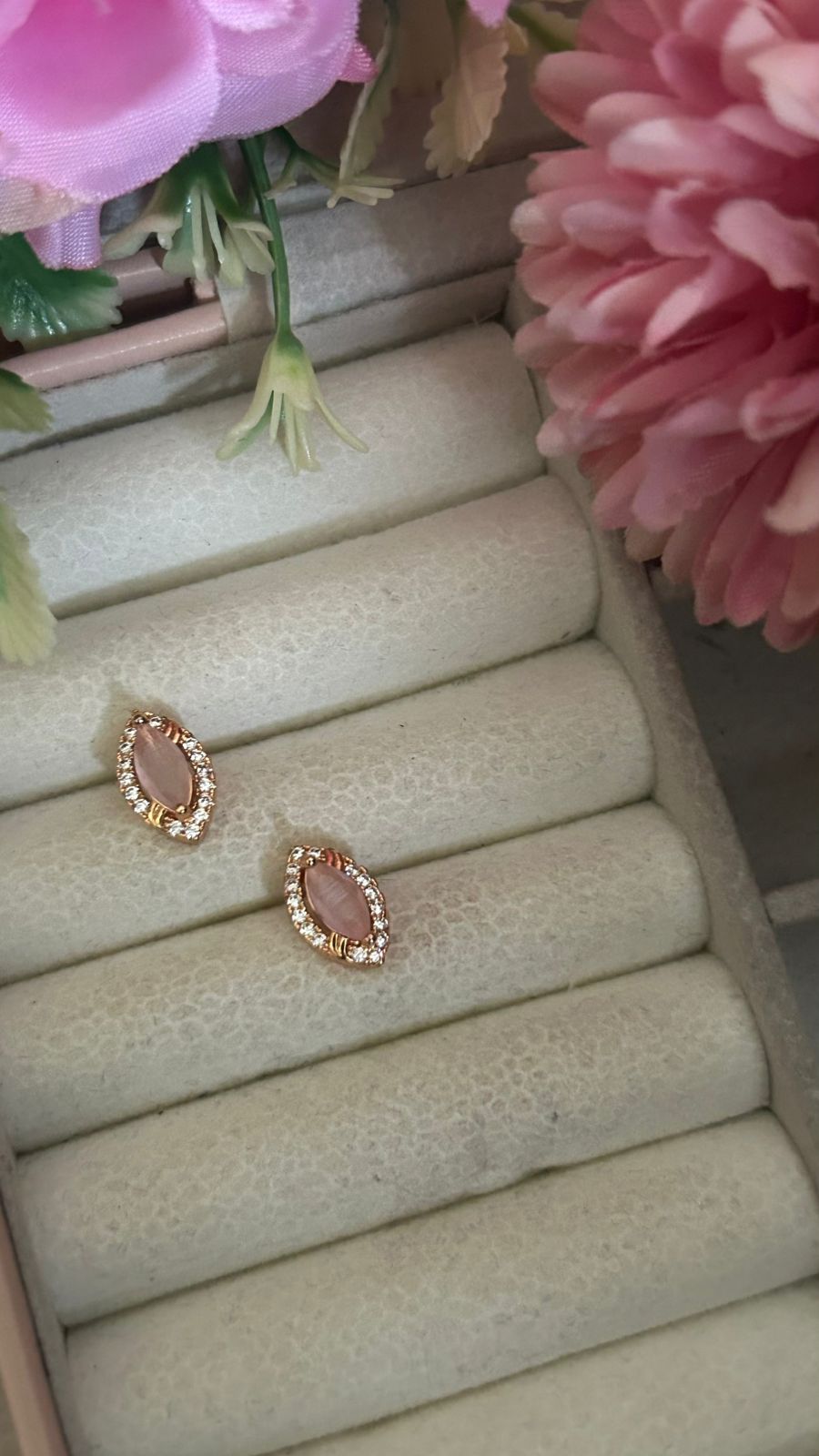 Marquise Stone Stud Earrings – Gold-Plated CZ Halo Design