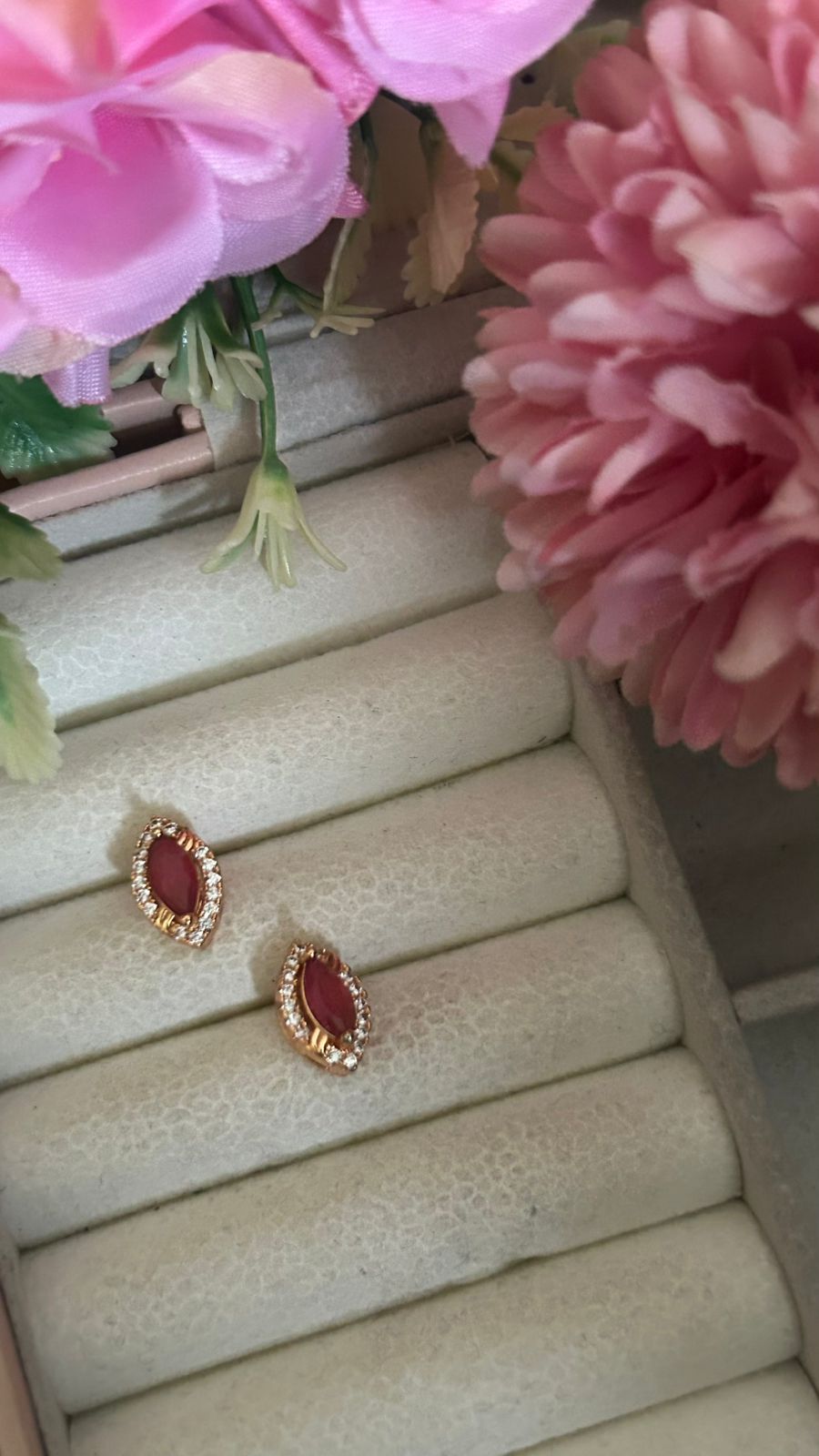 Marquise Stone Stud Earrings – Gold-Plated CZ Halo Design
