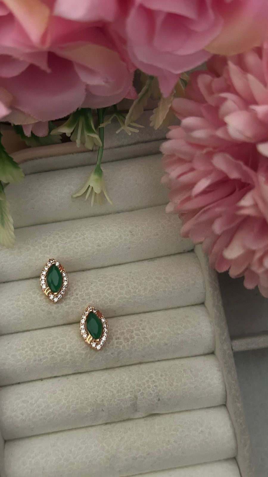Marquise Stone Stud Earrings – Gold-Plated CZ Halo Design