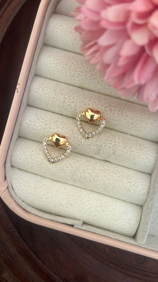 Golden Heart Stud Earrings – CZ Encrusted Open Heart Design for Women & Girls