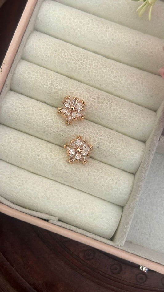 Floral Crystal Stud Earrings – Elegant Gold-Tone Petal Design for Daily & Festive Wear